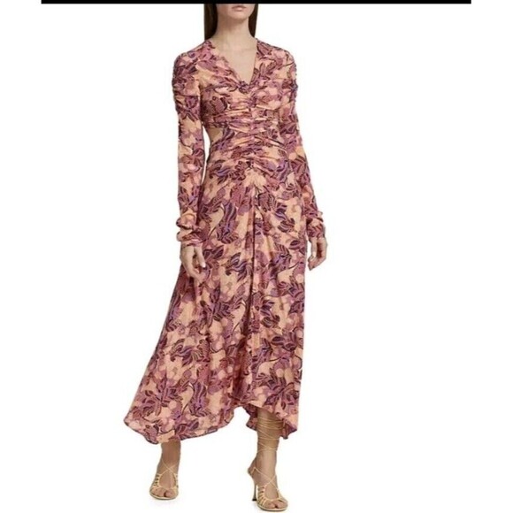 A.L.C. Dresses & Skirts - $695 A.L.C. Mona Women Maxi Dress Long Sleeves Cut Out Back Floral Silk Pink N28